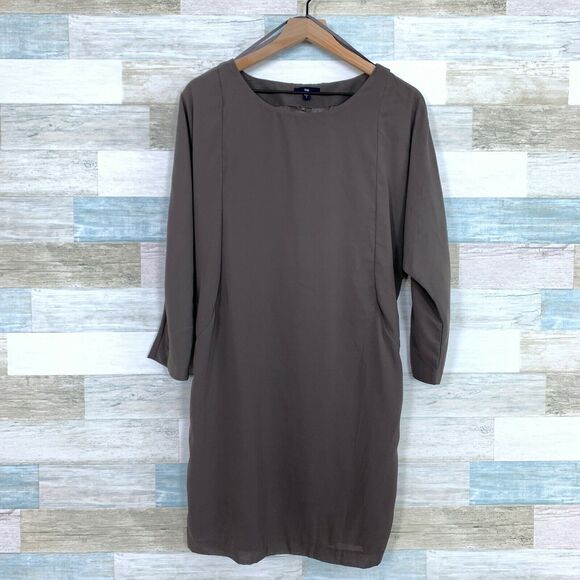 Gap Chiffon Cut Out Back Dolman Dress Taupe Brown Long Sleeve Womens Size Small - Picture 1 of 8